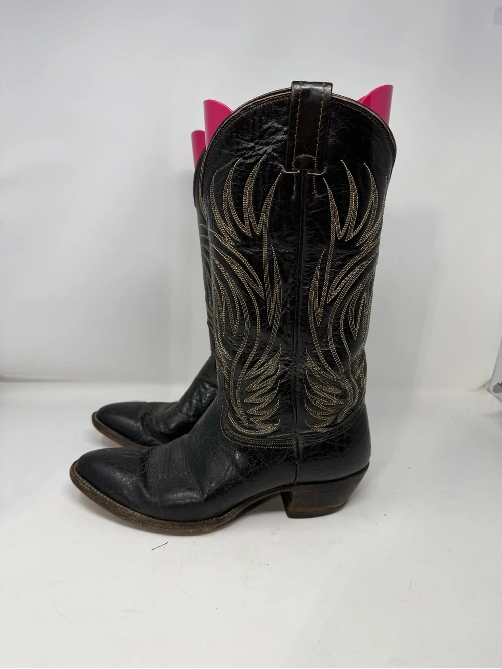 Vintage Nocona Black Western Stitched Leather Boots Sz 9 (NYMBSA)